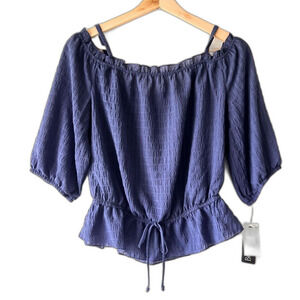 Women’s Top BCX shore off the shoulder 3/4 sleeves navy Denim  color S.